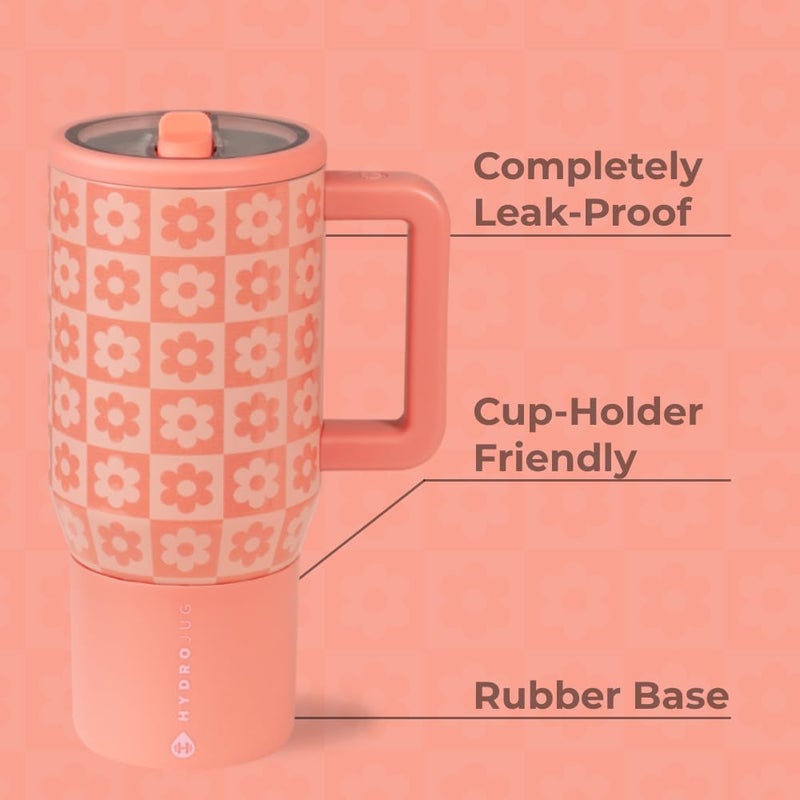 Hydro Jug Kids - 20 oz Insulated Kids Water Bottle with Flip Straw & Handle | Leak-Proof & Durable | Perfect for School, Sports, Lunch, Travel & Camp, Daisy Checkers - Image 1